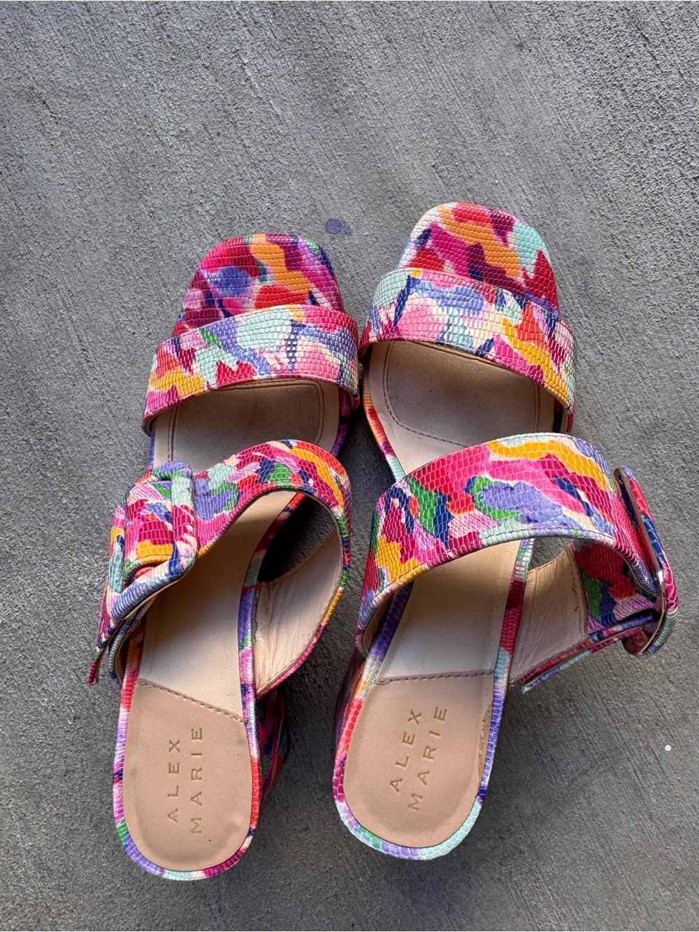Alex Marie Multicolor Floral Snake Print Double Strap Sandals – Size 6.5